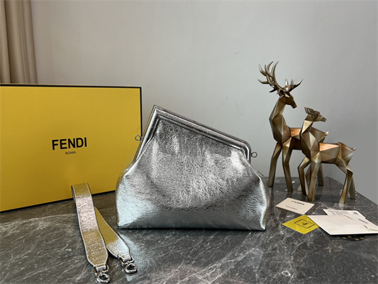 Fen.di FIRST MEDIUM Silver Wrinkled Leather Bag