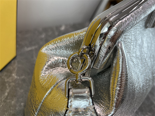 Fen.di FIRST MEDIUM Silver Wrinkled Leather Bag