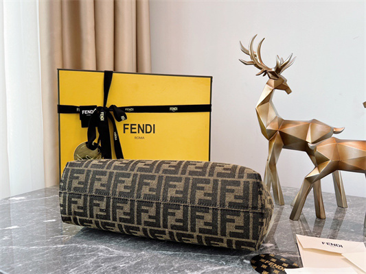 Fen.di FIRST MEDIUM Brown FF Jacquard Fabric Bag