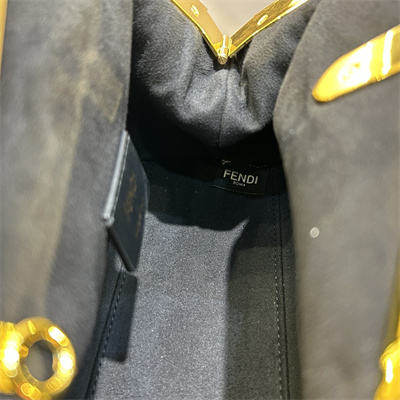 Fen.di FIRST SMALL Natural Straw Bag With Black FF Embroidery