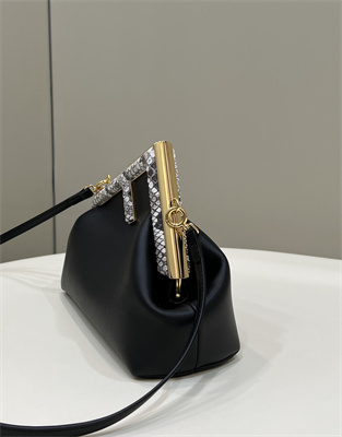 Fen.di FIRST SMALL Black Leather Bag With Exotic Details