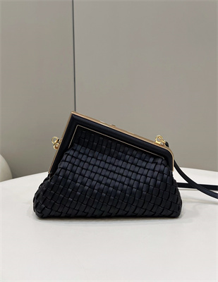 Fen.di FIRST SMALL Black Interlaced Leather Bag