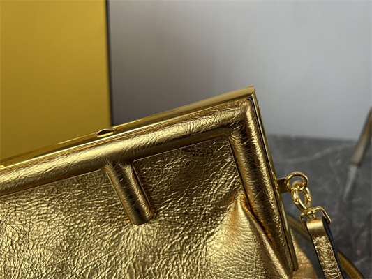 Fen.di FIRST SMALL Gold Wrinkled Leather Bag