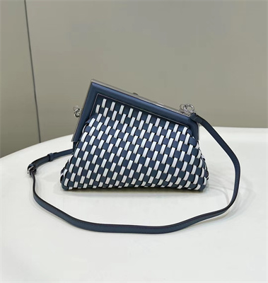 Fen.di FIRST SMALL Blue and White Interlaced Leather Bag