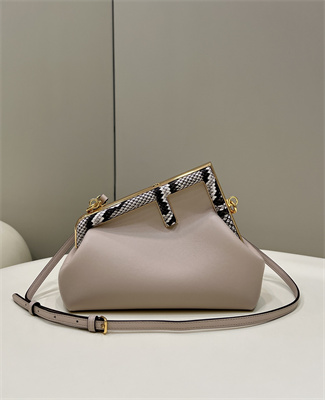 Fen.di FIRST SMALL Dove Grey Leather Bag With Exotic Details