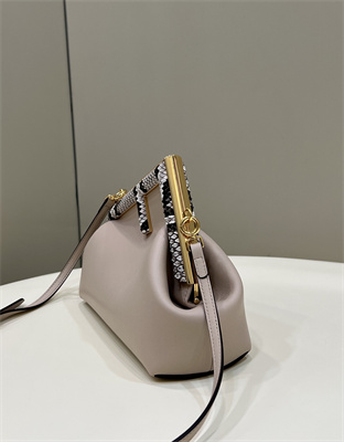 Fen.di FIRST SMALL Dove Grey Leather Bag With Exotic Details
