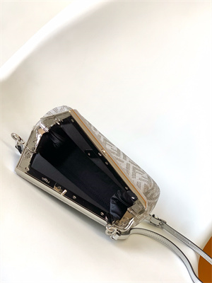 Fen.di FIRST SMALL Silver Leather Bag With Crystal FF Motif