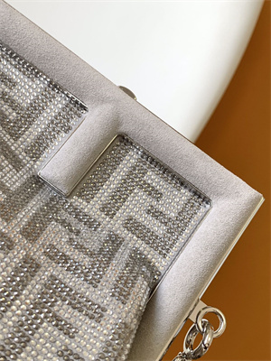 Fen.di FIRST SMALL Silver Leather Bag With Crystal FF Motif