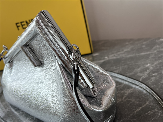 Fen.di FIRST SMALL Silver Wrinkled Leather Bag