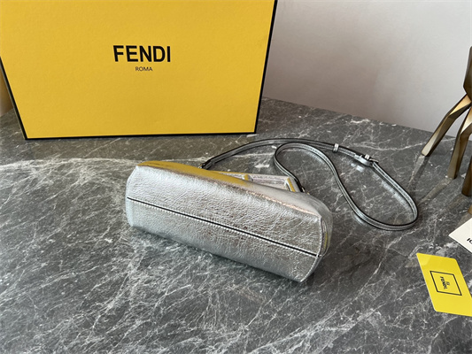 Fen.di FIRST SMALL Silver Wrinkled Leather Bag
