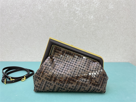 Fen.di FIRST SMALL Brown FF Jacquard Fabric Bag With Sequins