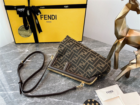 Fen.di FIRST SMALL Brown FF Jacquard Fabric Bag