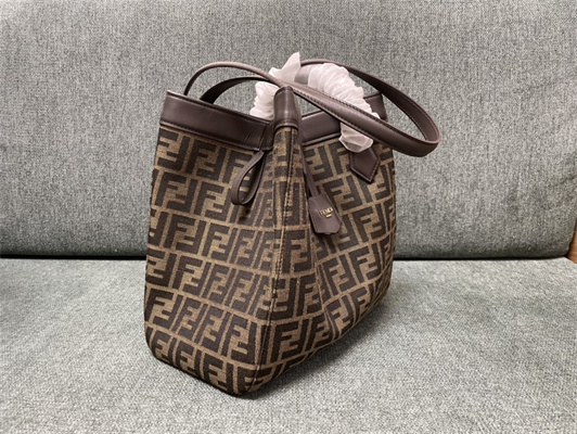 Fen.di ORIGAMI Medium Brown FF Jacquard Fabric Bag That Can be Transformed