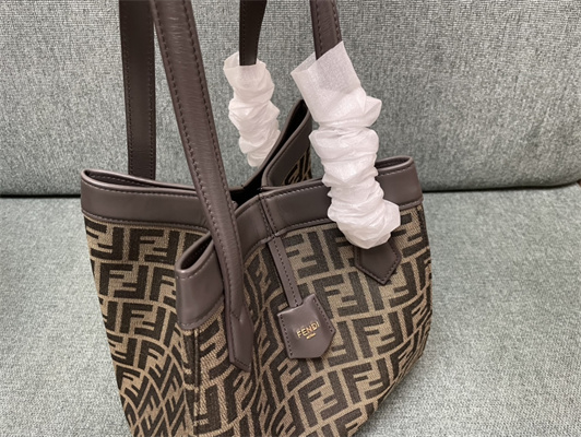 Fen.di ORIGAMI Medium Brown FF Jacquard Fabric Bag That Can be Transformed