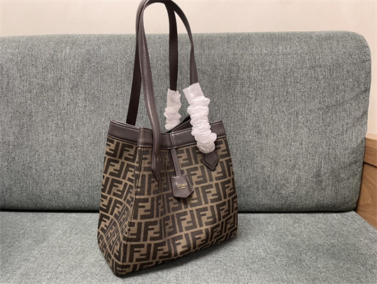 Fen.di ORIGAMI Medium Brown FF Jacquard Fabric Bag That Can be Transformed
