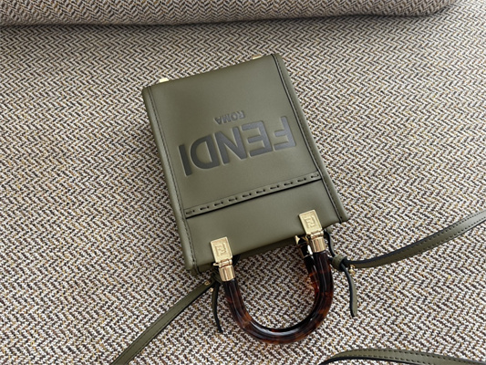 Fen.di MINI SUNSHINE SHOPPER Kaki Green Leather