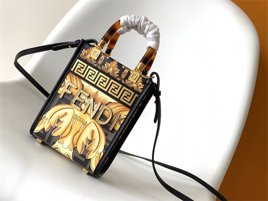 Fen.di Fendace MINI SUNSHINE SHOPPER Multicolor Print Leather Black