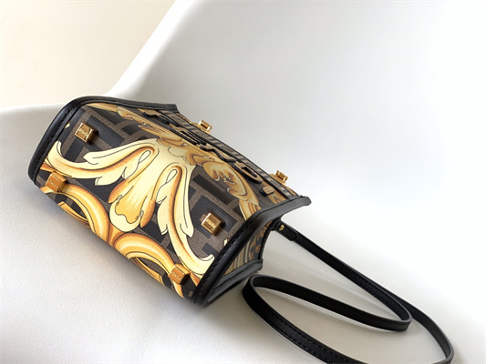 Fen.di Fendace MINI SUNSHINE SHOPPER Multicolor Print Leather Black