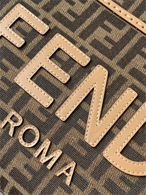 Fen.di SUNSHINE Small Brown FF Jacquard Fabric Bag