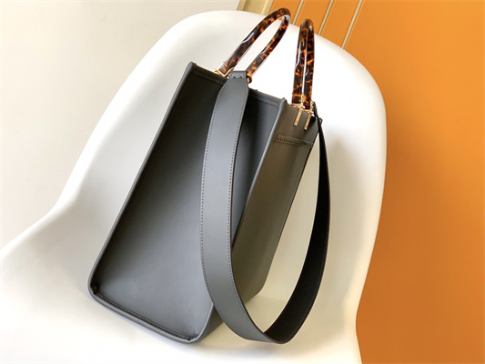 Fen.di SUNSHINE Medium Dark Grey Leather and Elaphe Shopper