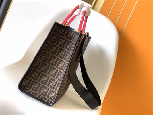 Fen.di FENDACE SUNSHINE Medium Brown FF Jacquard Fabric Shopper