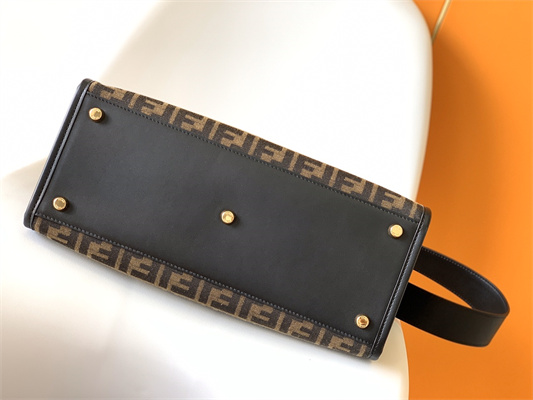 Fen.di FENDACE SUNSHINE Medium Brown FF Jacquard Fabric Shopper