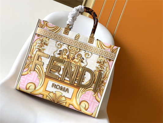 Fen.di FENDACE SUNSHINE Medium Multicolor Printed Leather Shopper