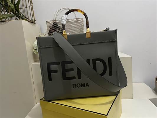 Fen.di SUNSHINE Medium Dk Grey Leather Shopper