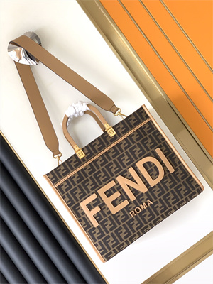 Fen.di SUNSHINE Medium Brown FF Jacquard Fabric Shopper