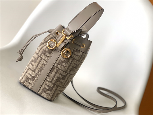 Fen.di MON TRESOR Dove Grey Tapestry Fabric Mini Bag With FF Motif