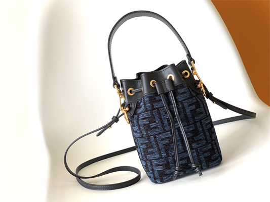 Fen.di MON TRESOR Dk Blue Tapestry Fabric Mini Bag With FF Motif