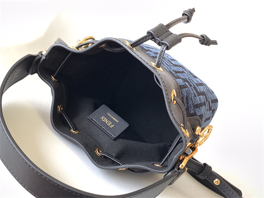 Fen.di MON TRESOR Dk Blue Tapestry Fabric Mini Bag With FF Motif