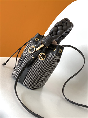 Fen.di MON TRESOR Houndstooth Wool Fabric Mini Bag With Black FF Embroidery