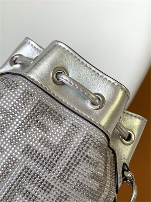 Fen.di MON TRESOR Silver Leather Mini Bag With Crystal FF Motif