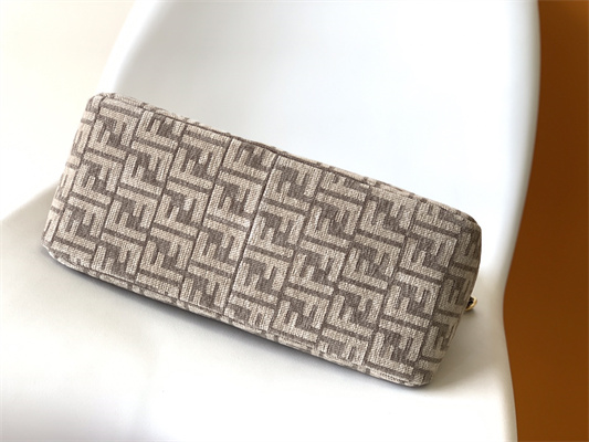 Fen.di O’lock Swing Dove Grey Tapestry Fabric Bag With FF Motif