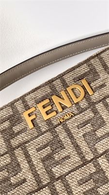 Fen.di O’lock Swing Dove Grey Tapestry Fabric Bag With FF Motif