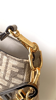 Fen.di O’lock Swing Dove Grey Tapestry Fabric Bag With FF Motif