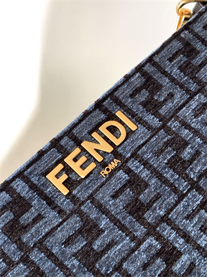 Fen.di O’lock Swing Dk Blue Tapestry Fabric Bag With FF Motif