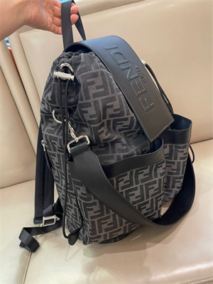 Fen.di Strike Medium Backpack Jacquard Fabric With Black and Grey FF Motif