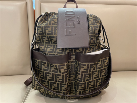 Fen.di Strike Medium Backpack Jacquard Fabric With Brown FF Motif