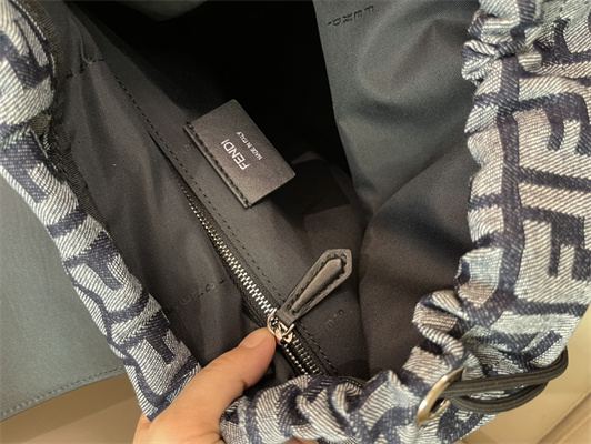 Fen.di Strike Medium Backpack Jacquard Fabric With Grey and Blue FF Motif