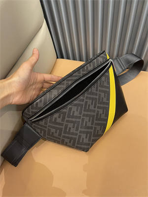 Fen.di Diagonal Grey Fabric Belt Bag