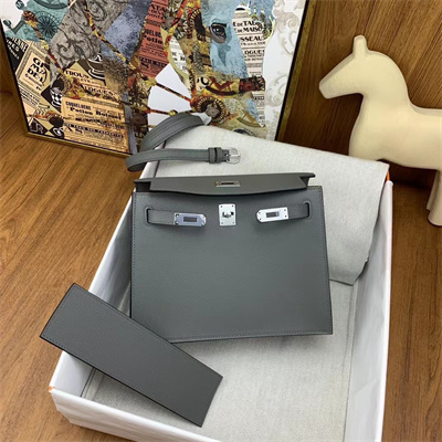 Kelly Danse Bag Evercolor Leather Silver Tone Metal In Gris Meyer Color HS