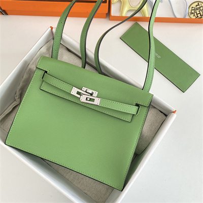 Kelly Danse Bag Evercolor Leather Silver Tone Metal In Vert Criquet Color HS