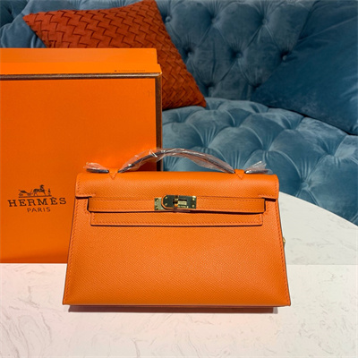Kelly Pochette Bag Epsom Leather Gold/Silver hardware In Orange Color HS