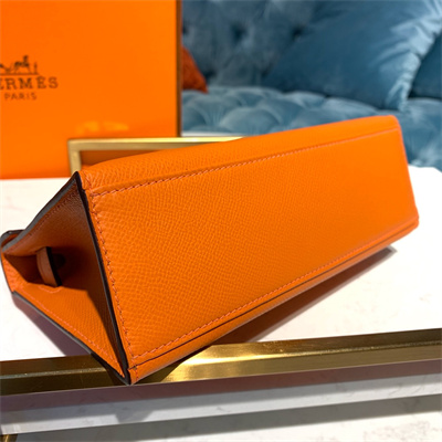 Kelly Pochette Bag Epsom Leather Gold/Silver hardware In Orange Color HS