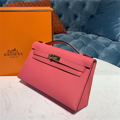 Kelly Pochette Bag Epsom Leather Gold/Silver hardware In Rose Lipsur Color HS