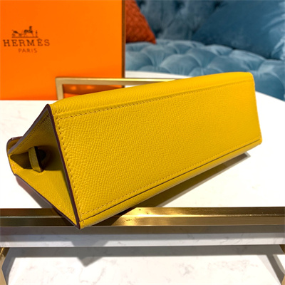 Kelly Pochette Bag Epsom Leather Gold/Silver hardware In Jaune Amber Color HS