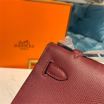 Kelly Pochette Bag Epsom Leather Gold/Silver hardware In Burgundy Color HS