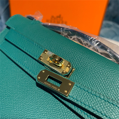 Kelly Pochette Bag Epsom Leather Gold/Silver hardware In Malachite Color HS